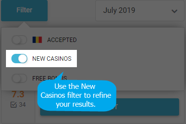 New online casinos filter view on mobile